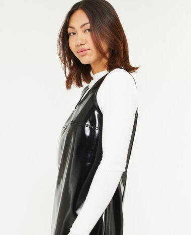 Robe courte trapèze en vinyle noir - Pimkie
