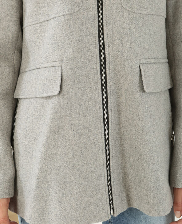Caban avec fausse fourrure gris chiné - Pimkie