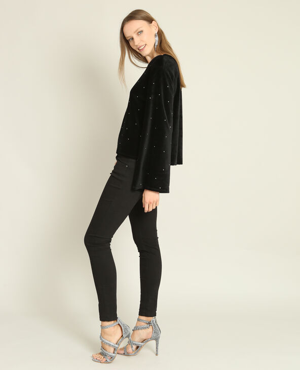 Sweat court à strass noir - Pimkie