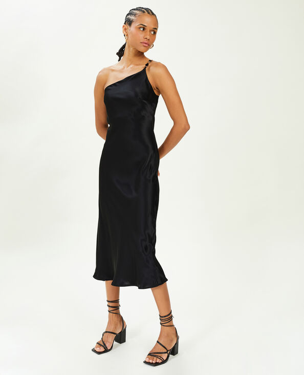 Robe asymétrique satinée avec bretelle bijou noir - Pimkie