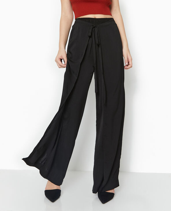 Pantalon large avec fentes et pans à nouer noir - Pimkie