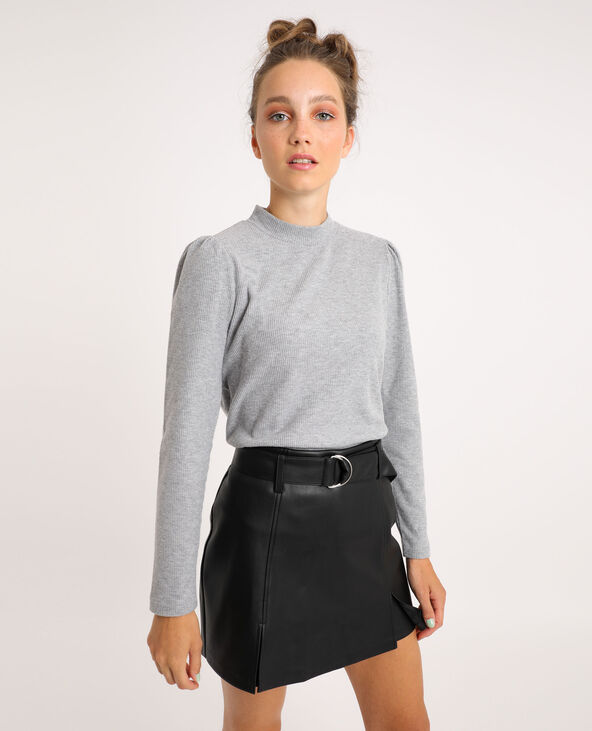 T-shirt à manches bouffantes gris chiné - Pimkie