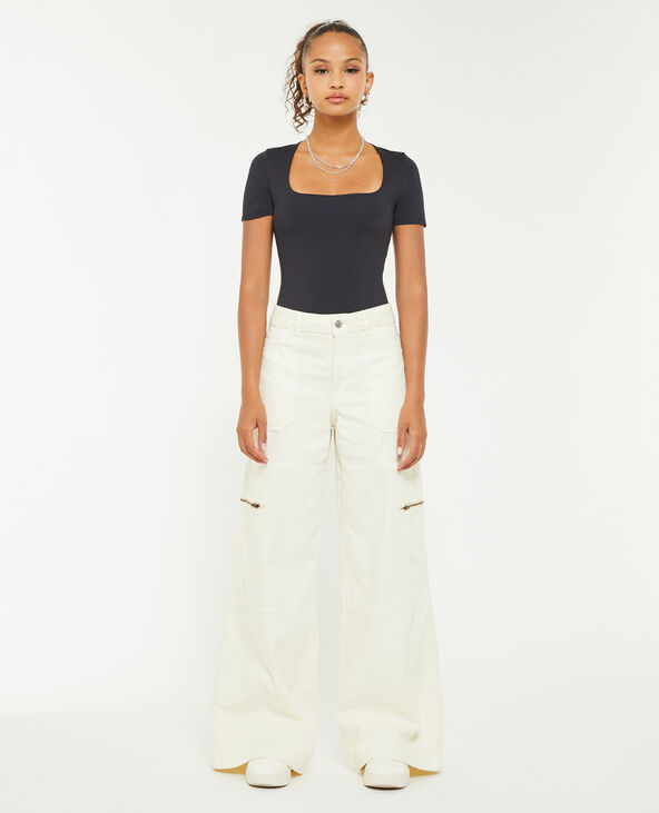 Pantalon ample cargo uni écru - Pimkie