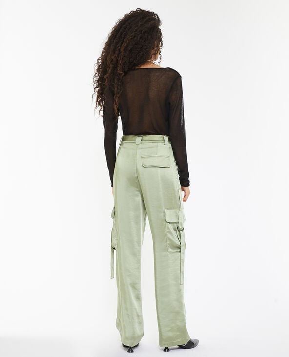 Pantalon cargo en satin vert kaki - Pimkie