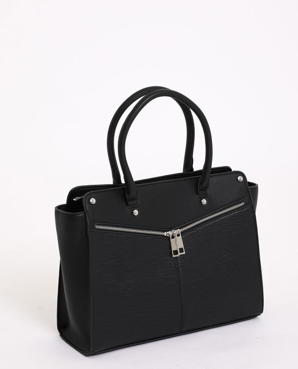 Sac cabas en faux cuir noir - Pimkie