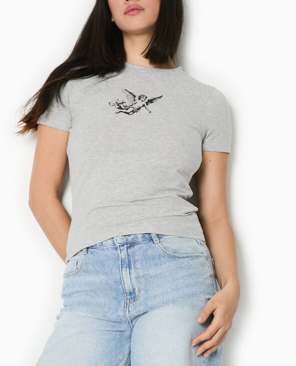 T-shirt ajusté avec print gris chiné - Pimkie