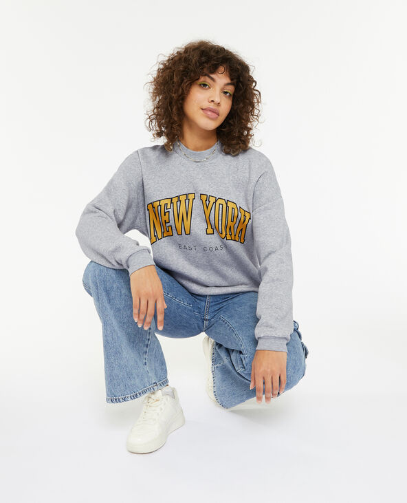 Sweat col rond avec print gris chiné - Pimkie