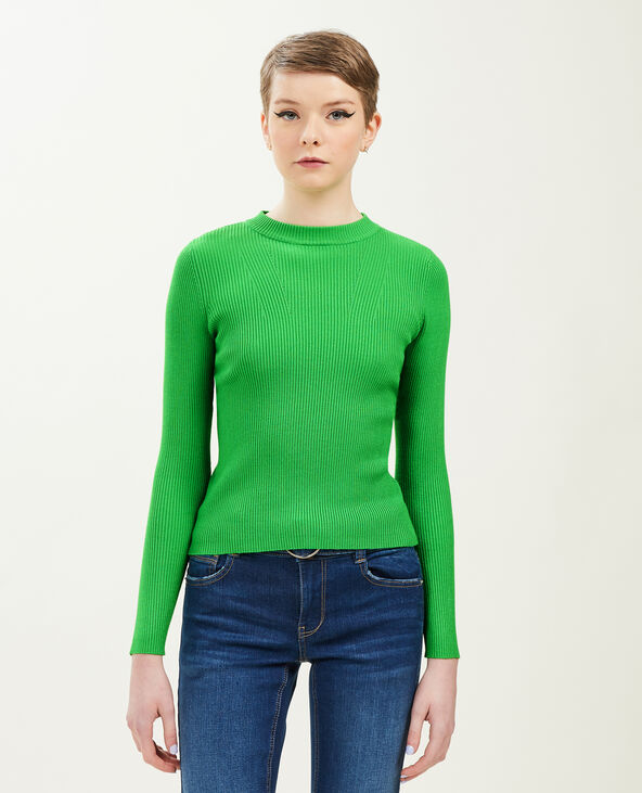 Pull col rond maille côtelée vert - Pimkie