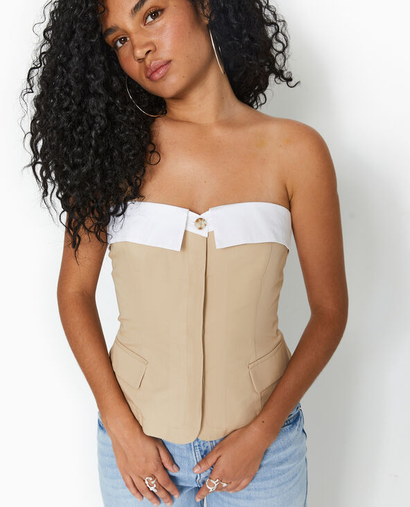 Top bustier avec revers beige - Pimkie