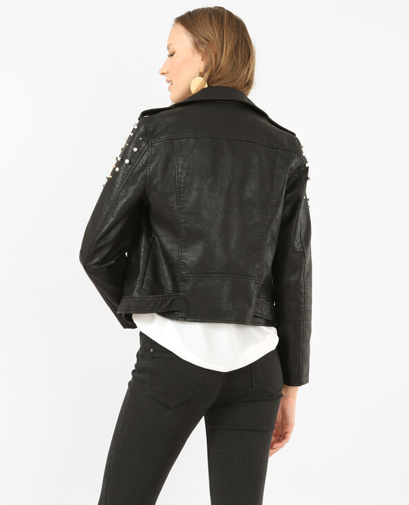 Veste biker simili cuir cloutée noir - Pimkie