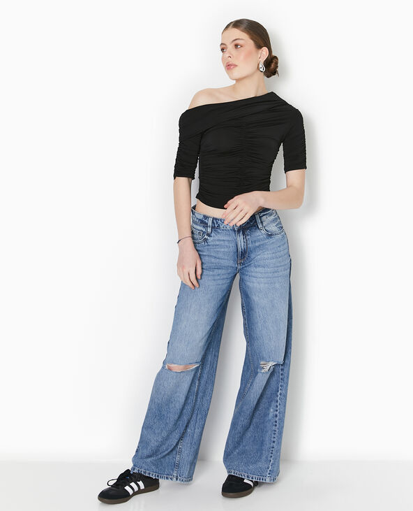 Top avec fronces encolure Bardot noir - Pimkie