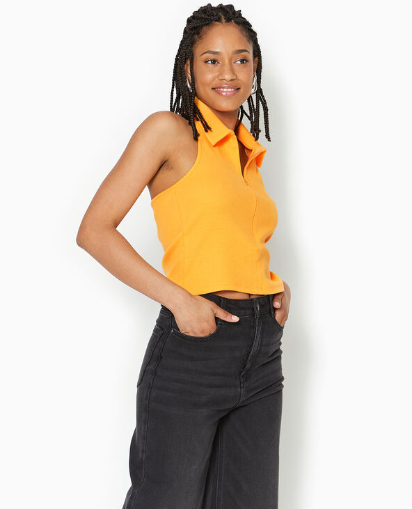 Top dos-nu col polo zippé orange - Pimkie