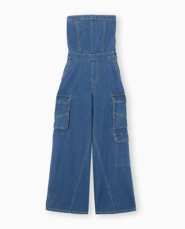 Combinaison bustier en jean souple bleu - Pimkie