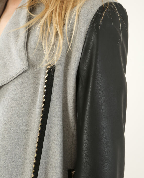 Manteau bi-matière gris chiné - Pimkie