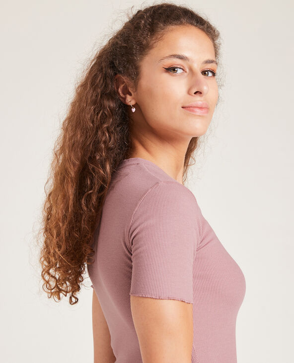 T-shirt court maille côtelée rose - Pimkie