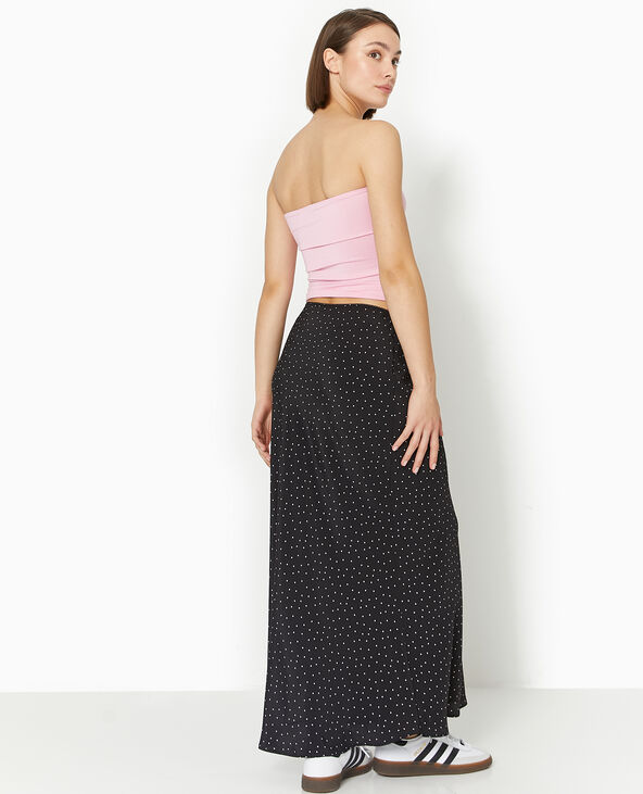 Jupe longue en tissu fluide motif pois noir - Pimkie