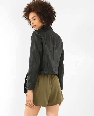 Veste biker en simili cuir noir - Pimkie