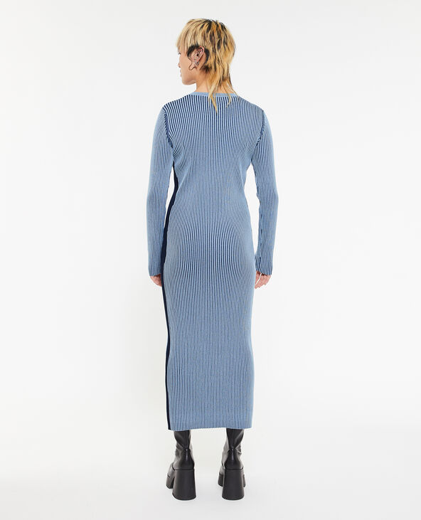 Robe longue en maille avec effet rayé bleu marine - Pimkie