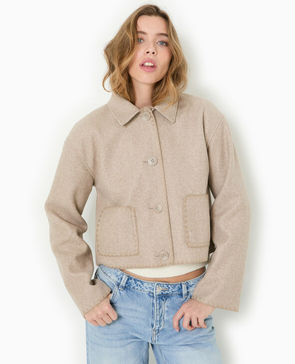 Manteau court avec coutures fantaisies beige - Pimkie