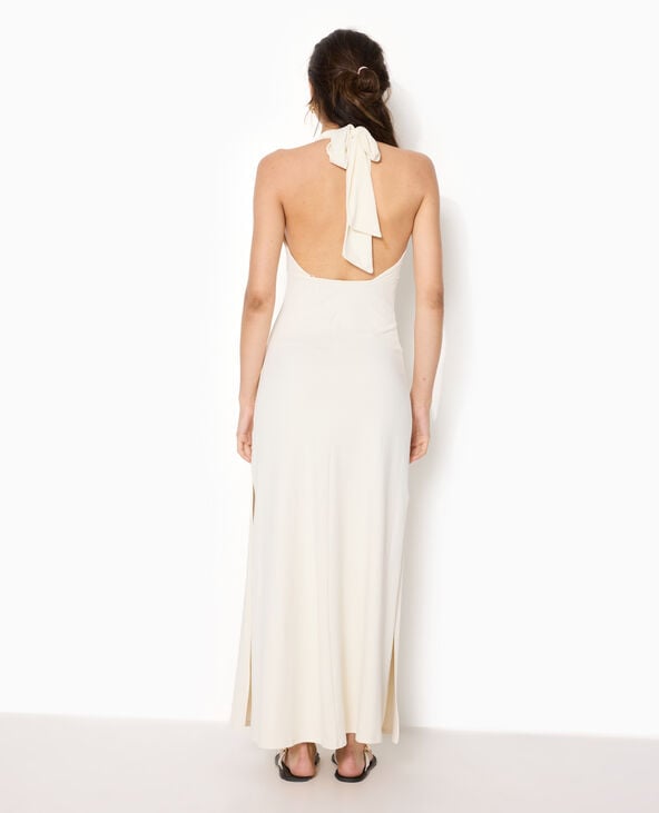 Robe longue dos-nu avec déco bijou fleur écru - Pimkie