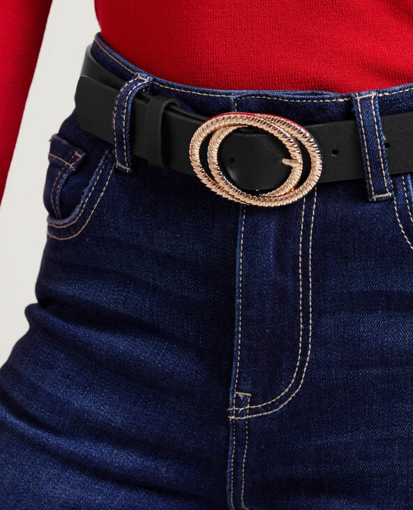 Ceinture boucle double anneau noir - Pimkie