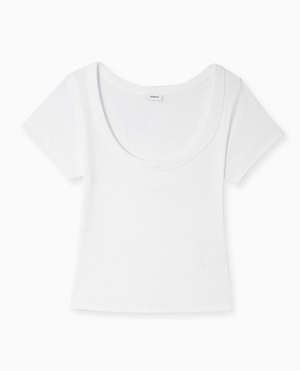 T-shirt maille côtelée grande encolure blanc - Pimkie
