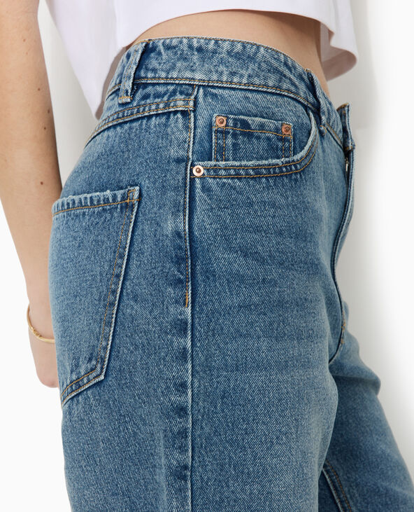 Jean straight taille haute bas coupés bleu - Pimkie