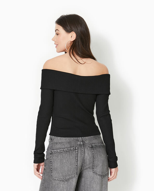 Top zippé encolure Bardot  noir - Pimkie