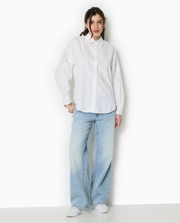 Chemise avec manches broderie anglaise blanc - Pimkie
