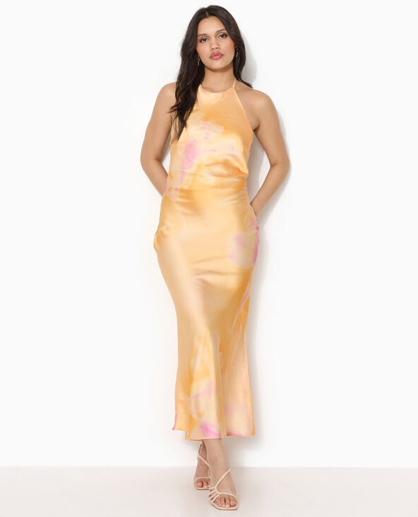 Robe longue dos-nu forme sirène en satin rose clair - Pimkie