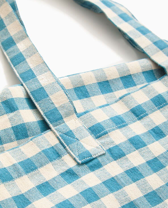 Grand totebag en tissu épais motif vichy bleu marine - Pimkie