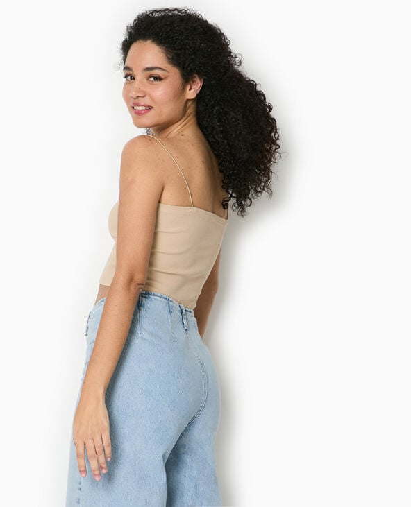 Top bandeau court avec bretelles fines beige - Pimkie