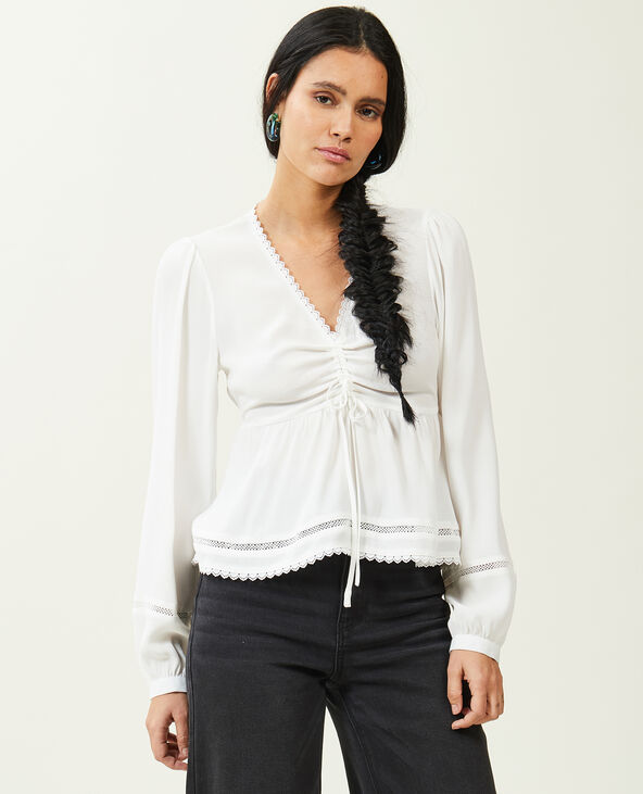 Blouse dentelle et fronces blanc - Pimkie