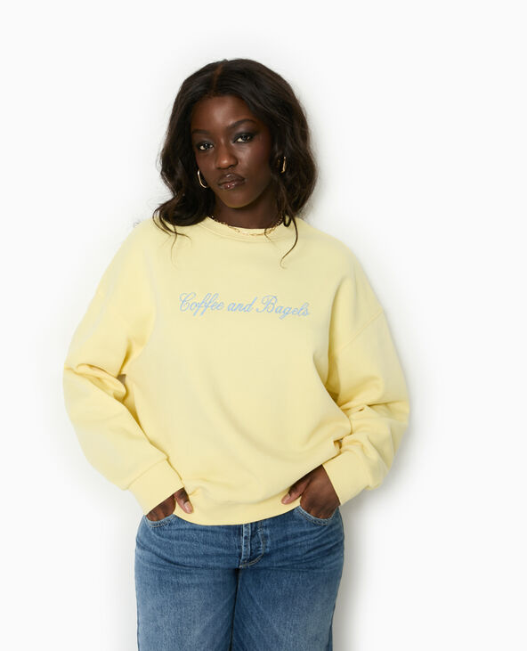 Sweat oversize avec broderies devant et dos jaune - Pimkie