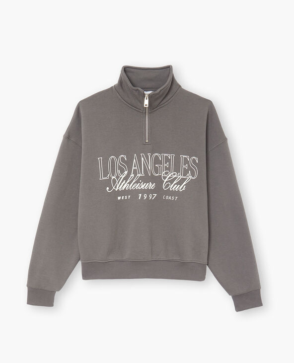 Sweat col camionneur avec flocage devant gris foncé - Pimkie