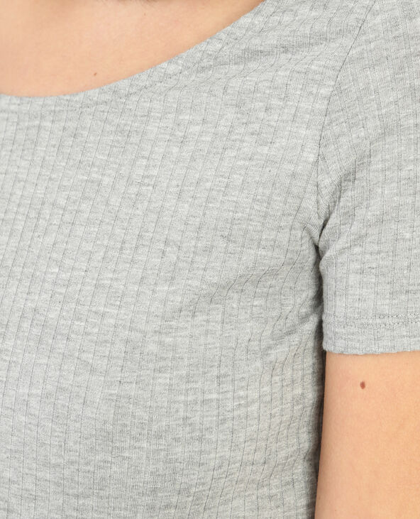 T-shirt cropped côtelé gris chiné - Pimkie