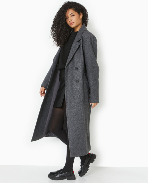 Manteau long effet drap de laine gris foncé - Pimkie
