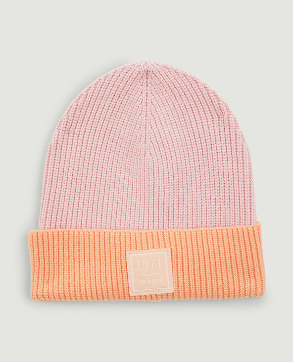 Bonnet bicolore en maille côtelée orange - Pimkie