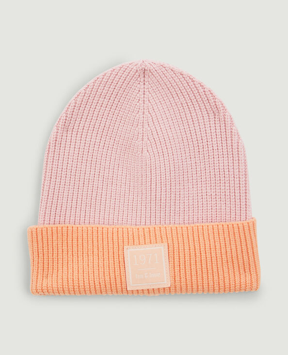 Bonnet bicolore en maille côtelée orange - Pimkie