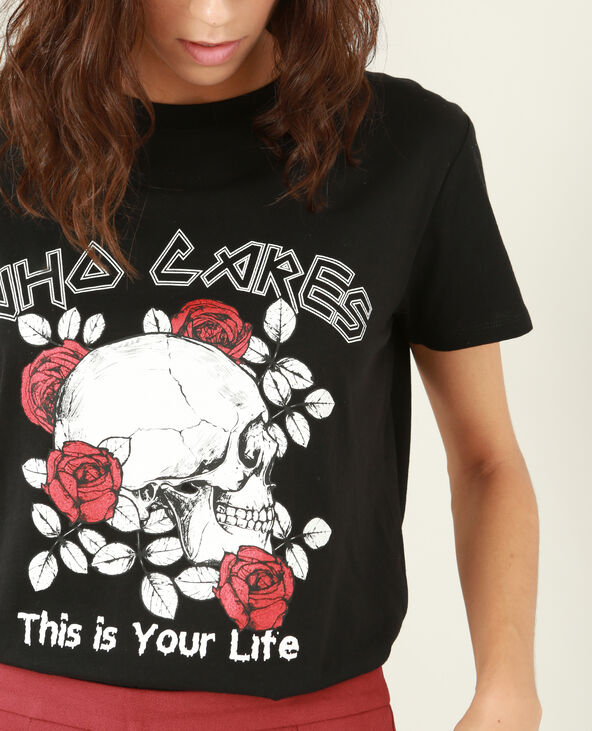 T-shirt tête de mort glitter noir - Pimkie