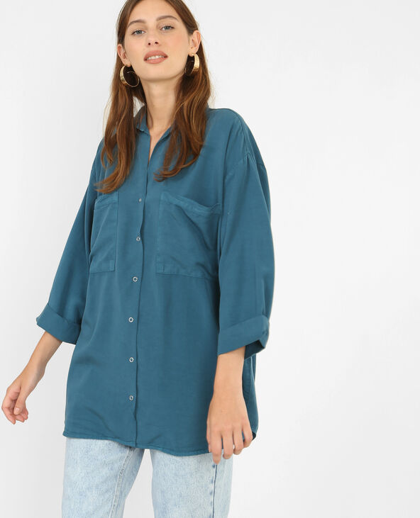 Chemise fluide brodée bleu foncé - Pimkie