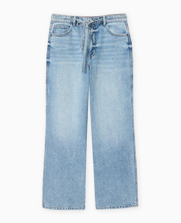 Jean baggy taille basse avec ceinture à nouer bleu - Pimkie