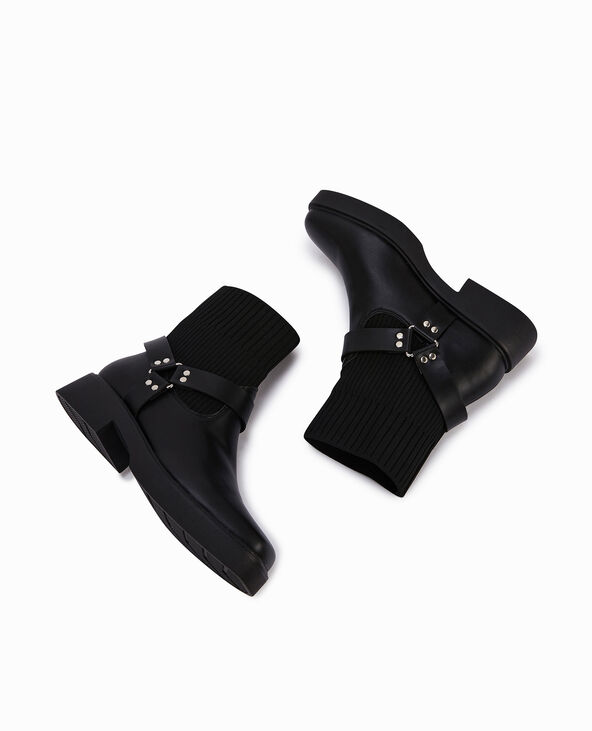 Boots bi-matière bouts carrés noir - Pimkie