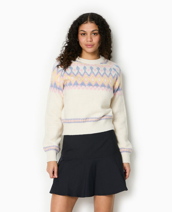 Pull col rond motif jacquard blanc - Pimkie