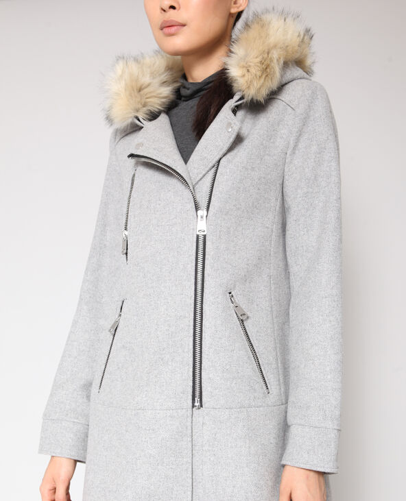 Manteau drap de laine gris chiné - Pimkie