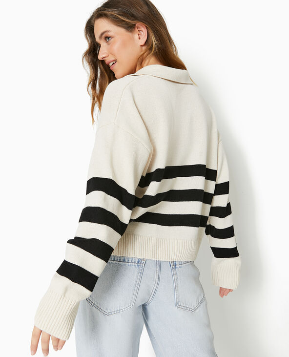 Pull rayé col polo blanc - Pimkie