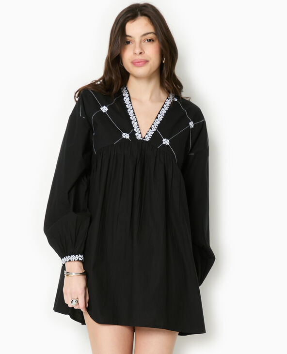 Robe brodée manches longues noir - Pimkie