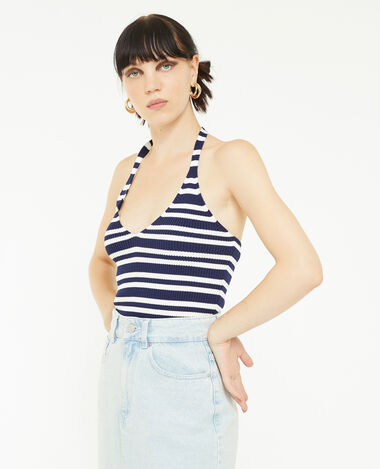 Dos-nu en maille motif rayé bleu marine - Pimkie