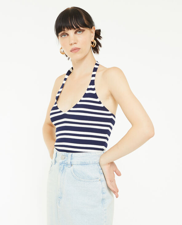 Dos-nu en maille motif rayé bleu marine - Pimkie