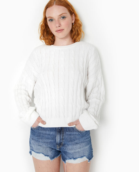 Pull col rond en maille chenille torsadée blanc - Pimkie
